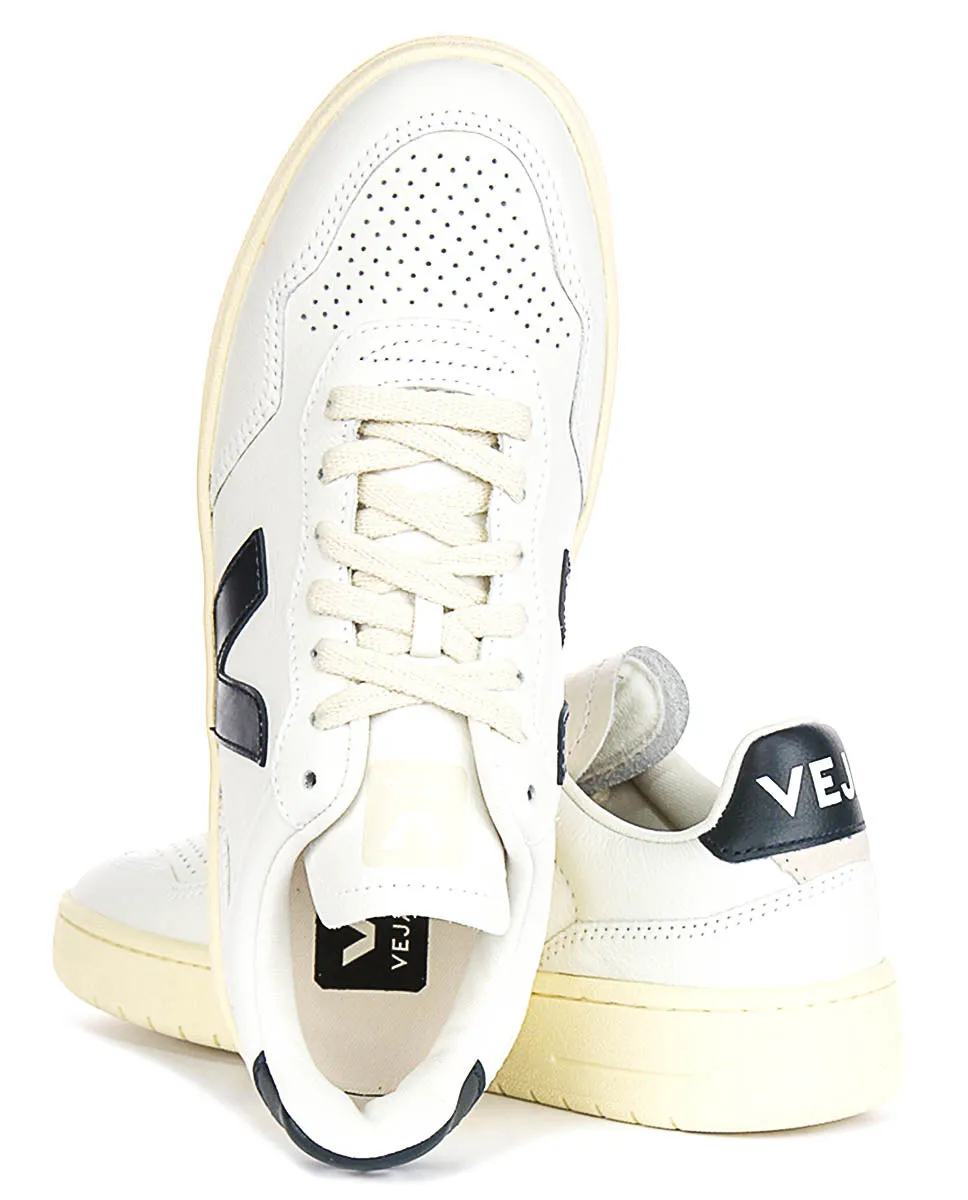 Smooth Roll Veja V 90 Leather In White Navy For Women