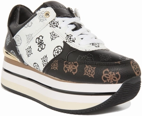 Guess Hindle 4G Platform In Black White For Women Evening Step Animal Touch