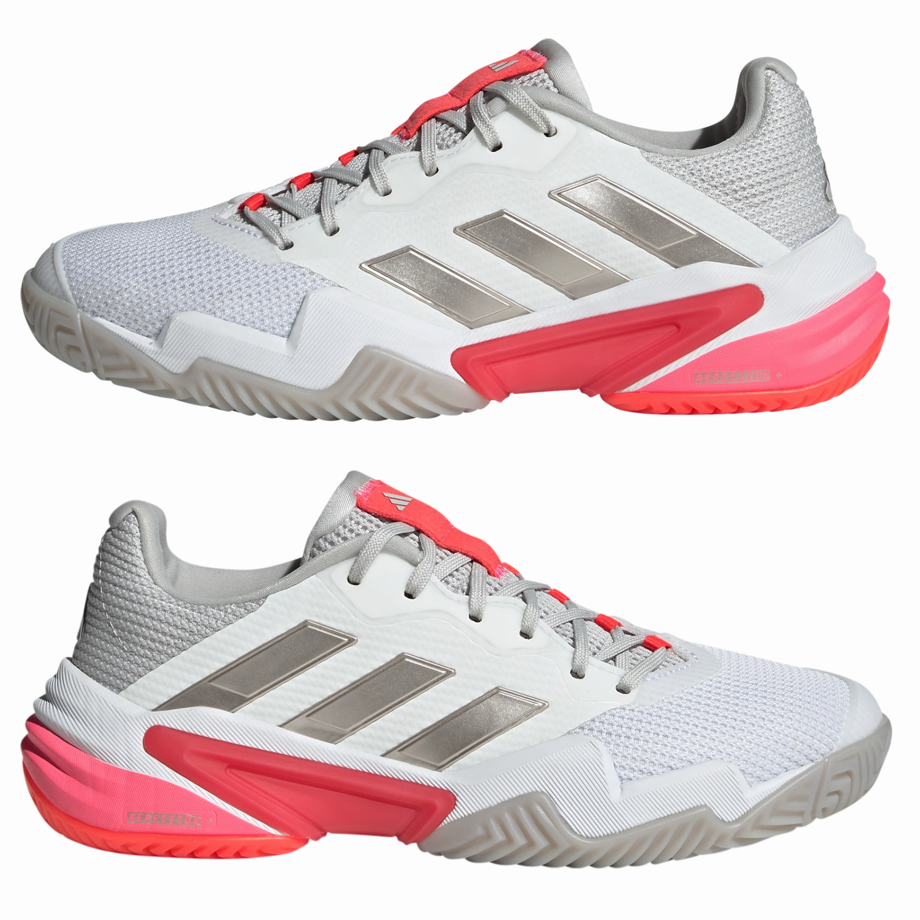 Soft Foot Cushioning Adidas Barricade 13 Womens Tennis Shoes - Cloud White/Champagne Met. /Lucid Red
