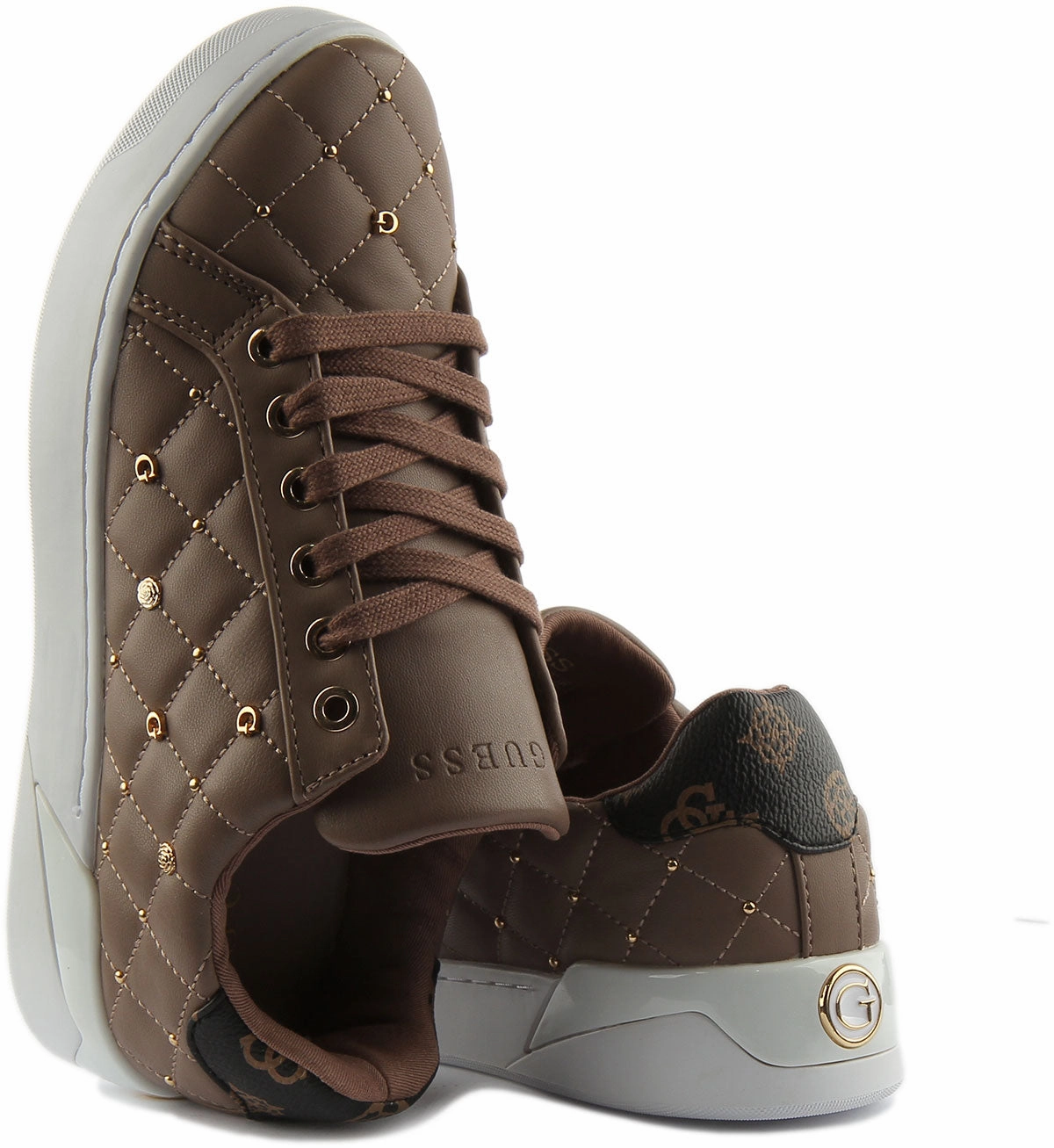 Soft Lining Guess Reea Logo Charm In Brown For Women