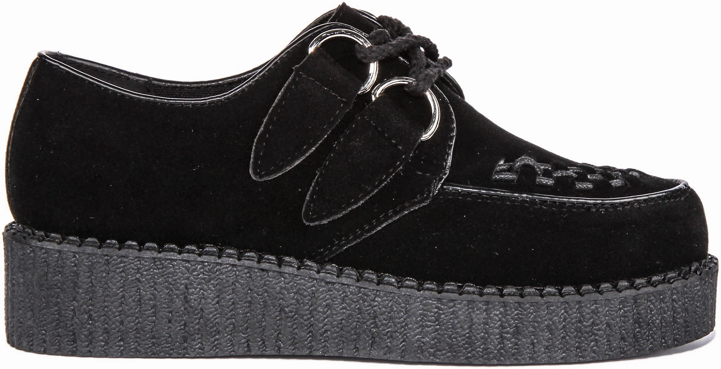 Soft Style Creepers Single Sole Lace Up In Black Suede For Women
