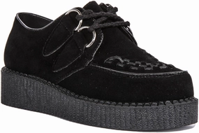 Creepers Single Sole Lace Up In Black Suede For Women Route Trek