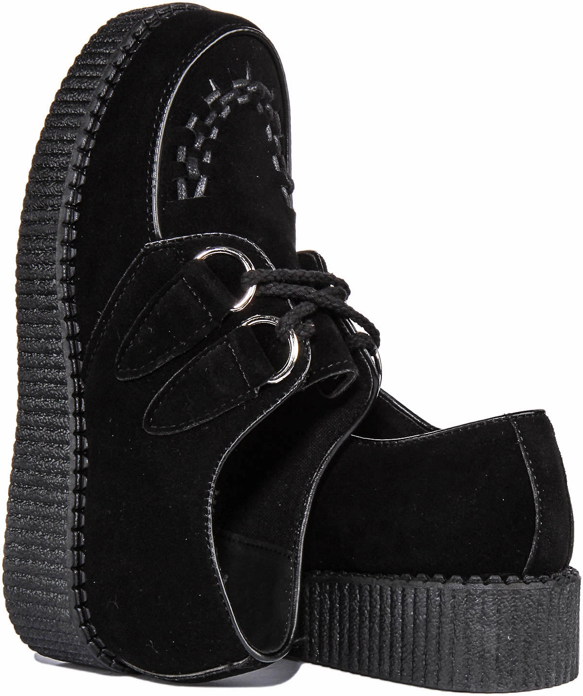 Soft Style Creepers Single Sole Lace Up In Black Suede For Women