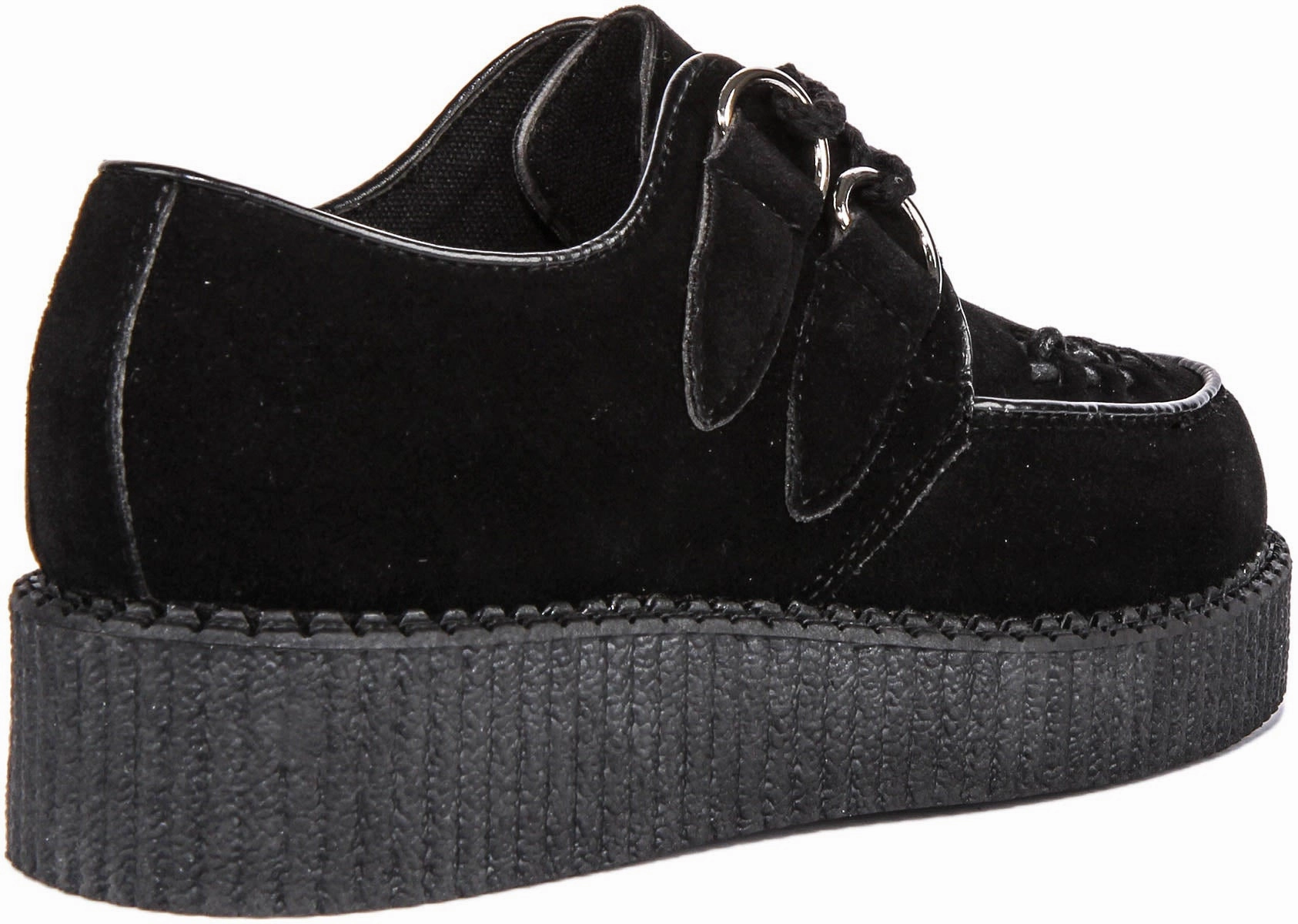 Soft Style Creepers Single Sole Lace Up In Black Suede For Women