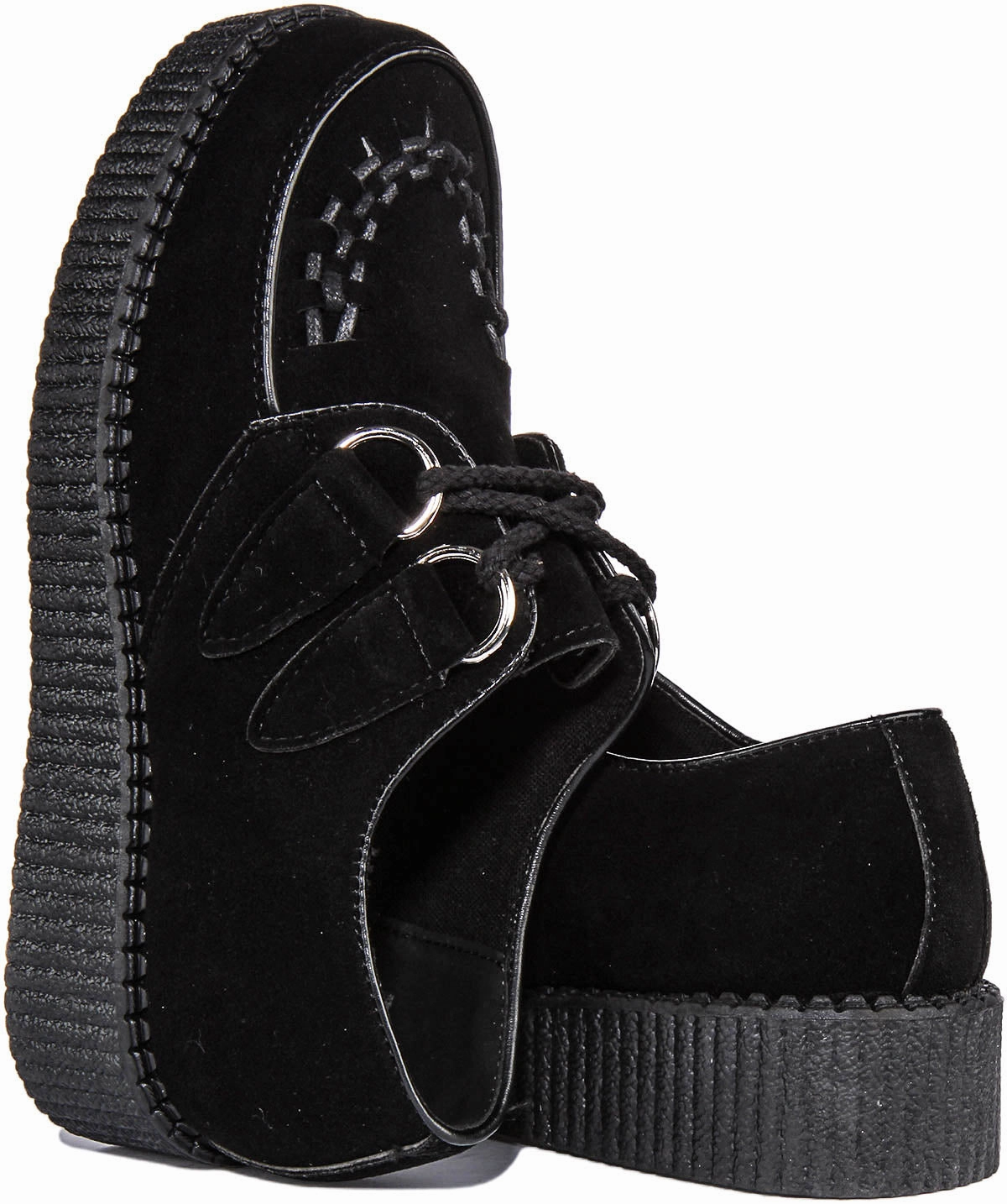 Soft Style Creepers Single Sole Lace Up In Black Suede For Women