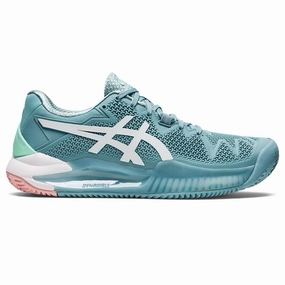 Asics Womens Gel Resolution 8 Smoke Blue/White Clay Tennis Shoes