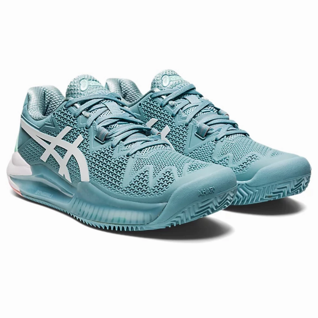 Soft-touch Asics Womens Gel Resolution 8 Smoke Blue/White Clay Tennis Shoes
