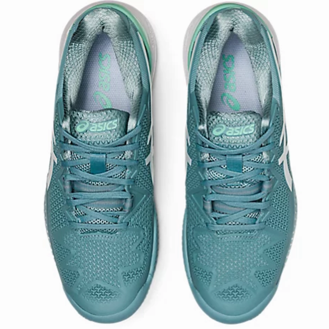 Soft-touch Asics Womens Gel Resolution 8 Smoke Blue/White Clay Tennis Shoes