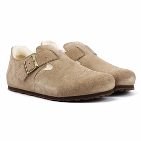 Birkenstock London Shearling Suede Taupe Shoes Smile Step
