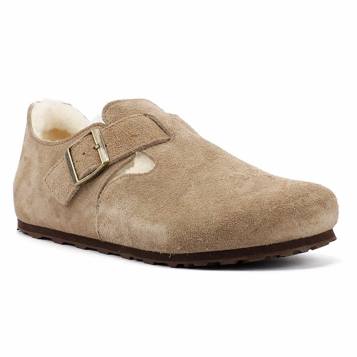 Soft Upper Layer Birkenstock London Shearling Suede Taupe Shoes