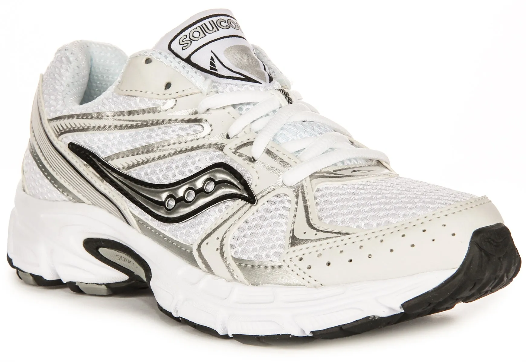 All materials selected for lightweight resilience Saucony G Ride Millennium In White Silver