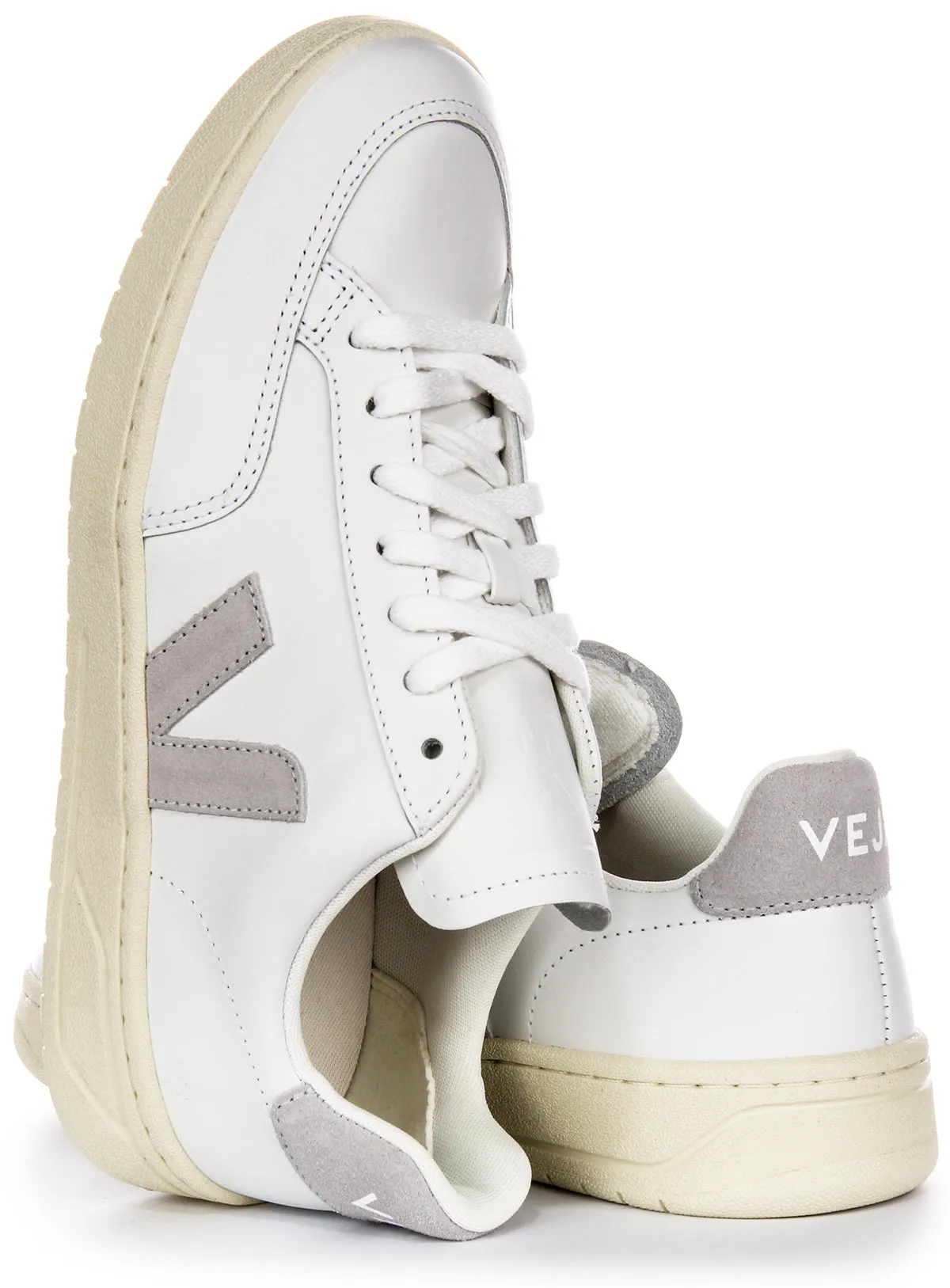 Speed lacing Veja V 12 Leather In White Light Grey For Men