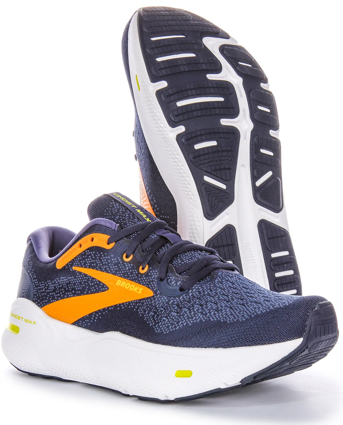 Speed Zone Brooks Ghost Max Trainers In Navy Yellw For Men | Medium Fit