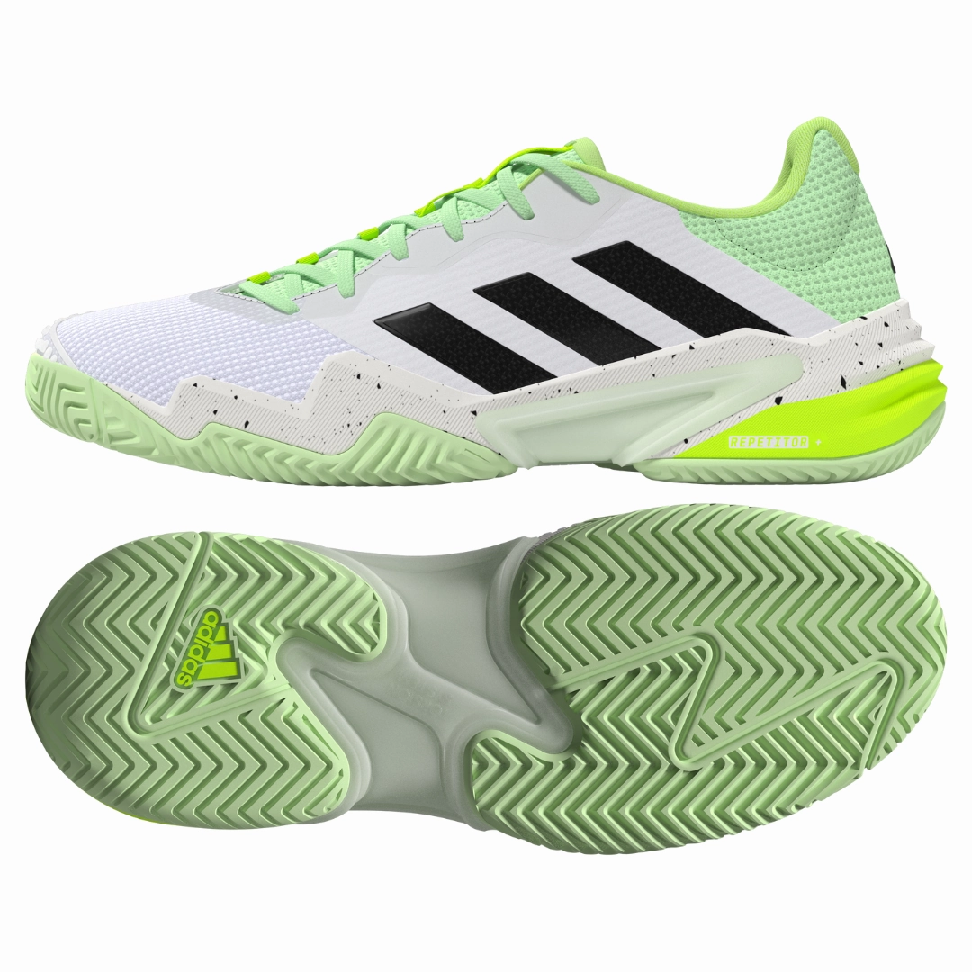 Speed Performance Adidas Barricade 13 Mens Tennis Shoes - White/Black/Green