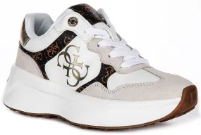 Heel counter minimizes wobble during lift-offs Guess Luckei 4G Logo In White Brown for Women Sneakers