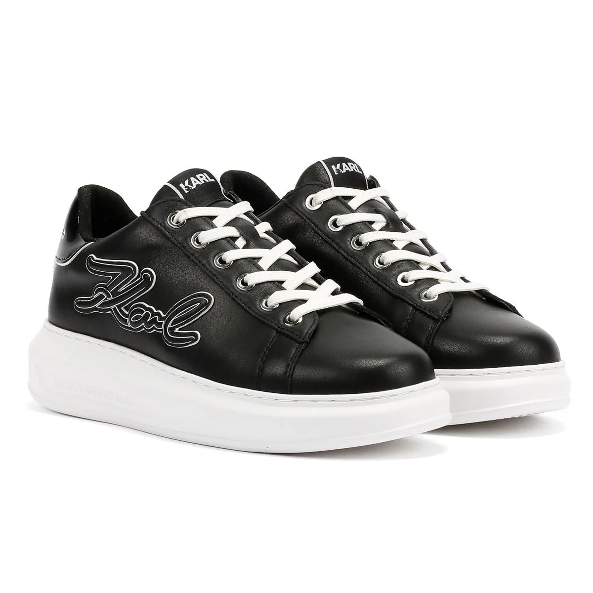Karl Lagerfeld Kapri Signia Emboss Lo Lace Leather Women's Black Trainers Tongue design prevents pressure on top of the foot Control Frame