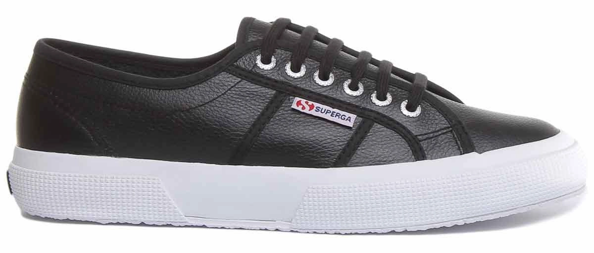 Superga 2750 Efglu In Leather Trainer Black White Featherweight Upper