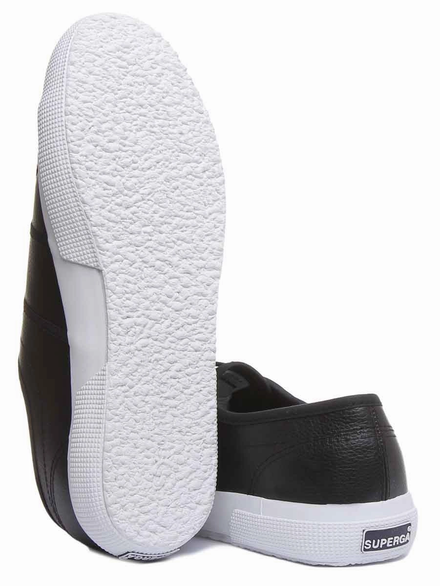 Superga 2750 Efglu In Leather Trainer Black White Featherweight Upper