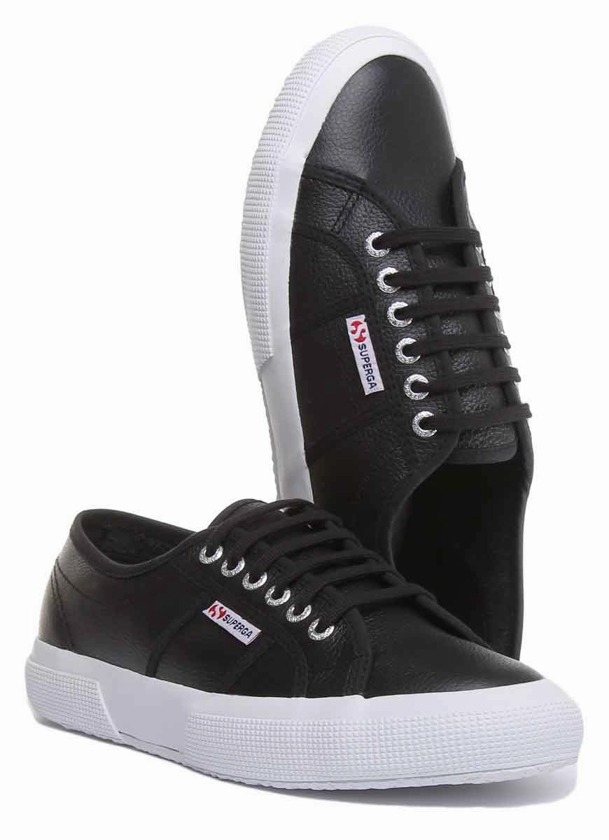 Superga 2750 Efglu In Leather Trainer Black White Featherweight Upper