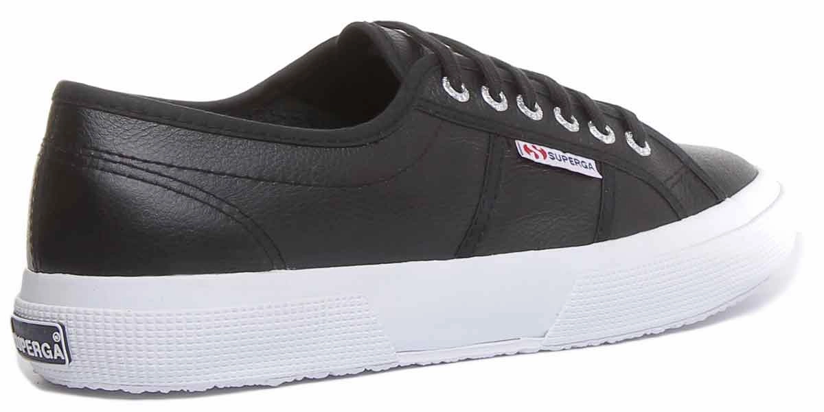 Superga 2750 Efglu In Leather Trainer Black White Featherweight Upper