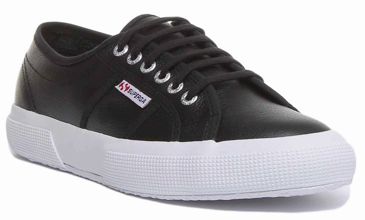 Casual Athlete Quick Wear Superga 2750 Efglu In Leather Trainer Black White
