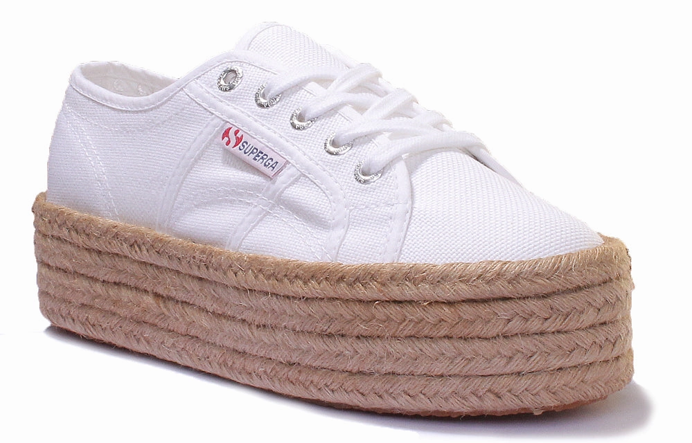 Superga 2790 Cotropew Espradille Flatform Trainer In White Cozy Design