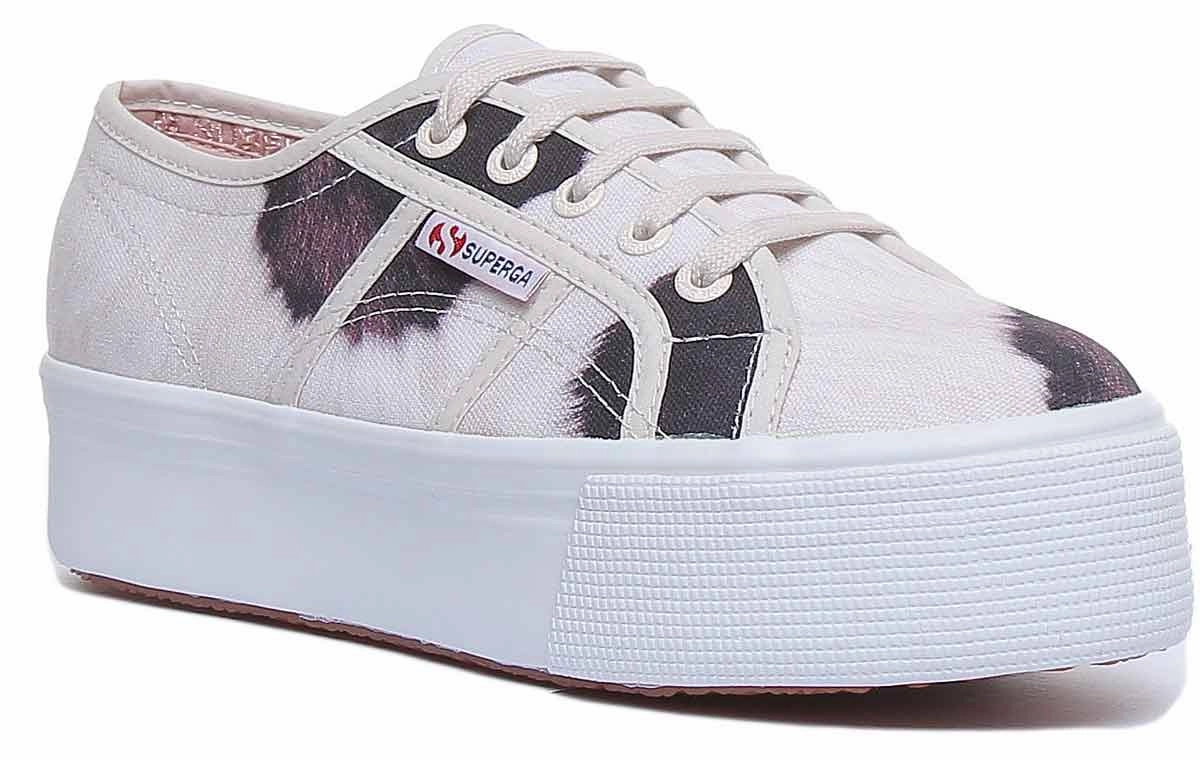 Flat Heel Slip Resistant Sole Superga 2790 Cow Print In Beige