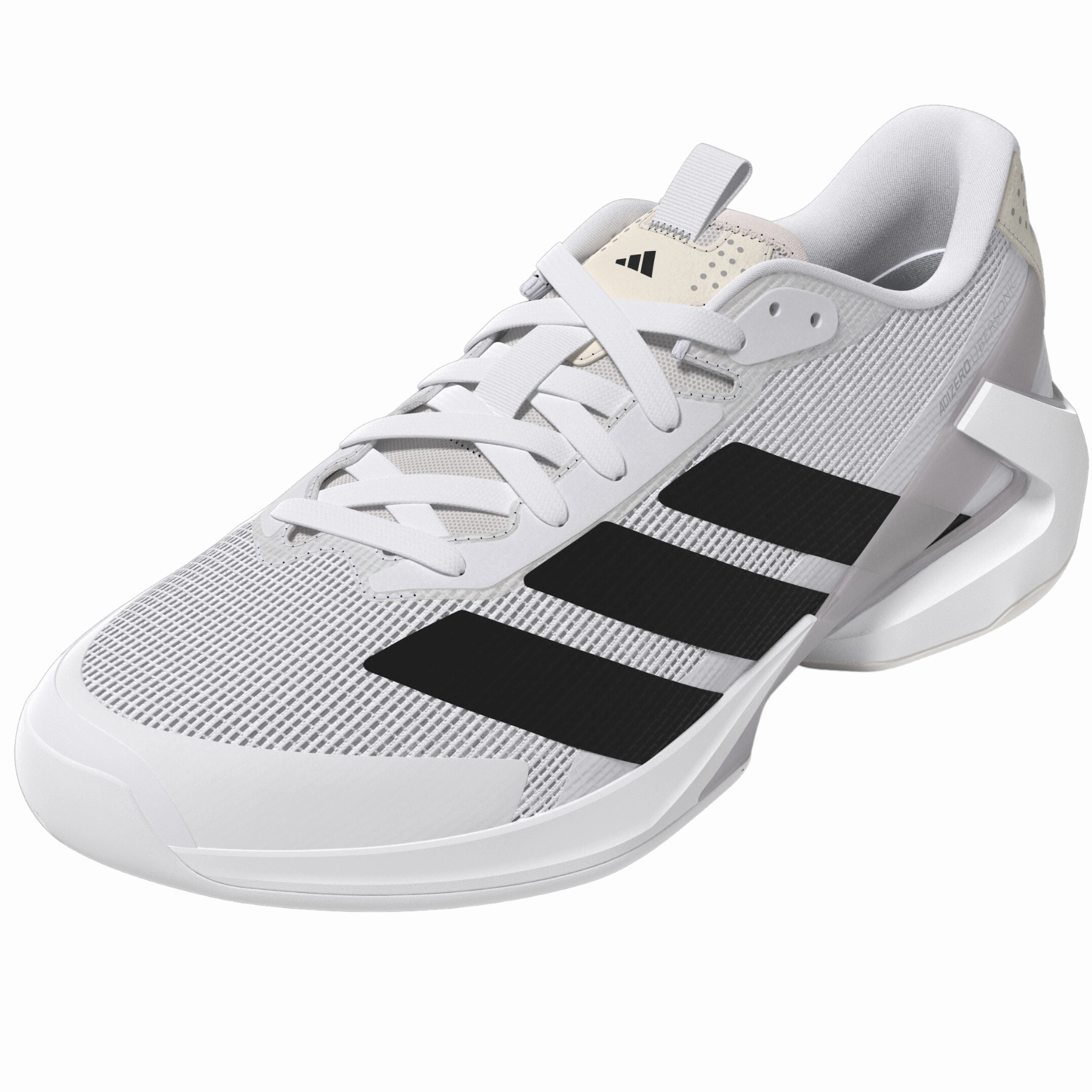 Superior Traction Adidas Adizero Ubersonic 5M Men Tennis Shoes - Cloud White / Core Black / Silver Metallic