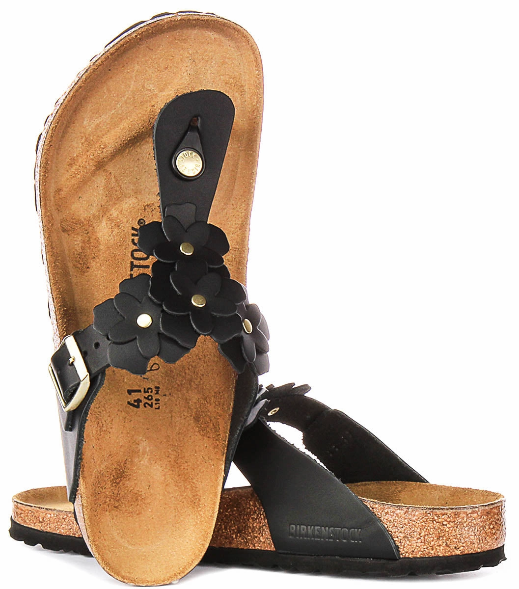 Support - increasing Birkenstock Gizeh Flower Em In Black | Regular Fit