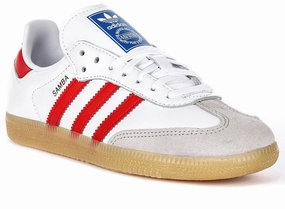 Adidas Samba OG J In White Red For Youth synthetic materials easy - to - maintain shoes