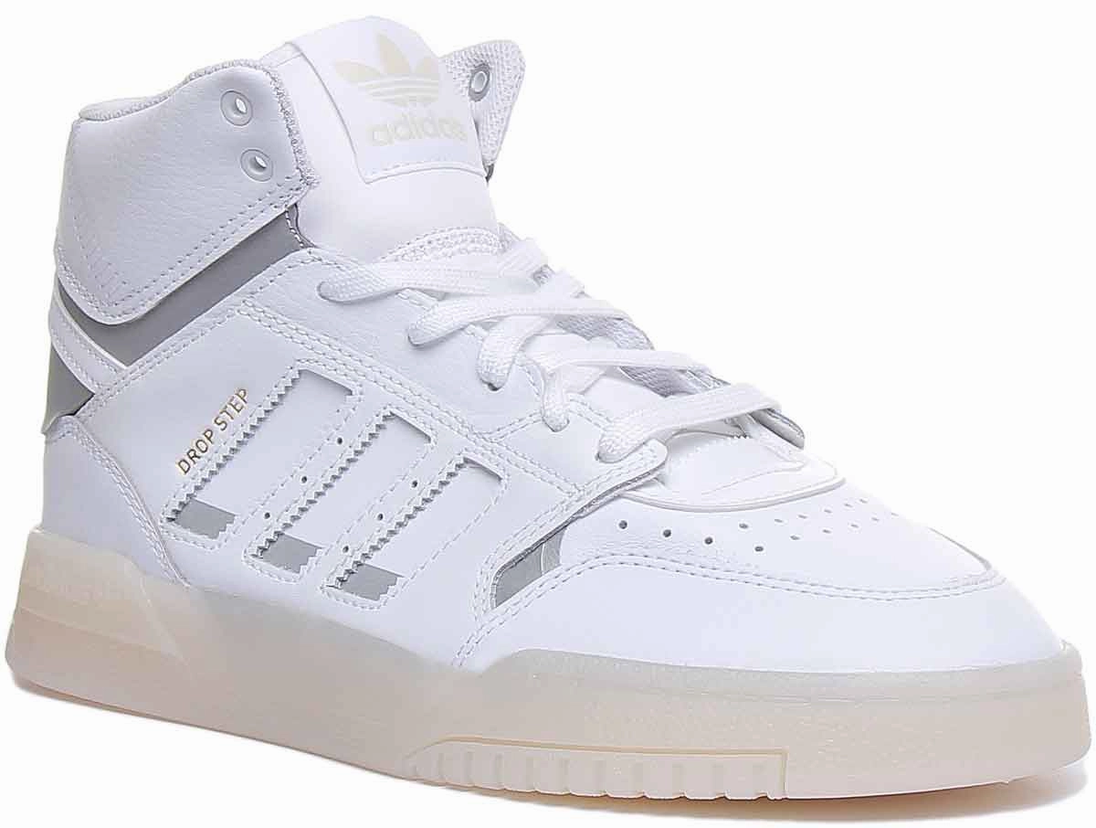 Adidas Drop Step Leather High Top Trainers In Whitsilver For Men Heel zone cradles the foot for firm landings Weight Lifting