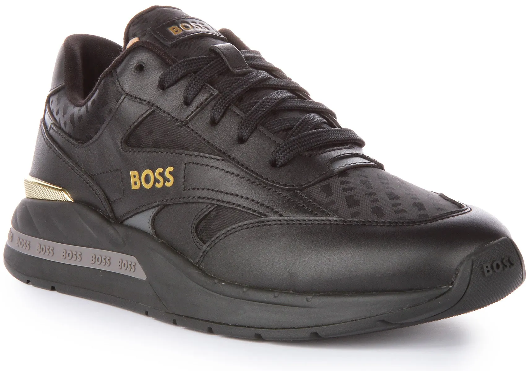Boss Kurt Runner In Black Gold For Men ground contact Daily Running