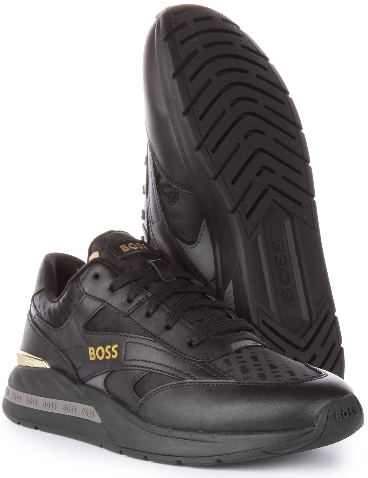 Tight Fit Boss Kurt Runner In Black Gold For Men