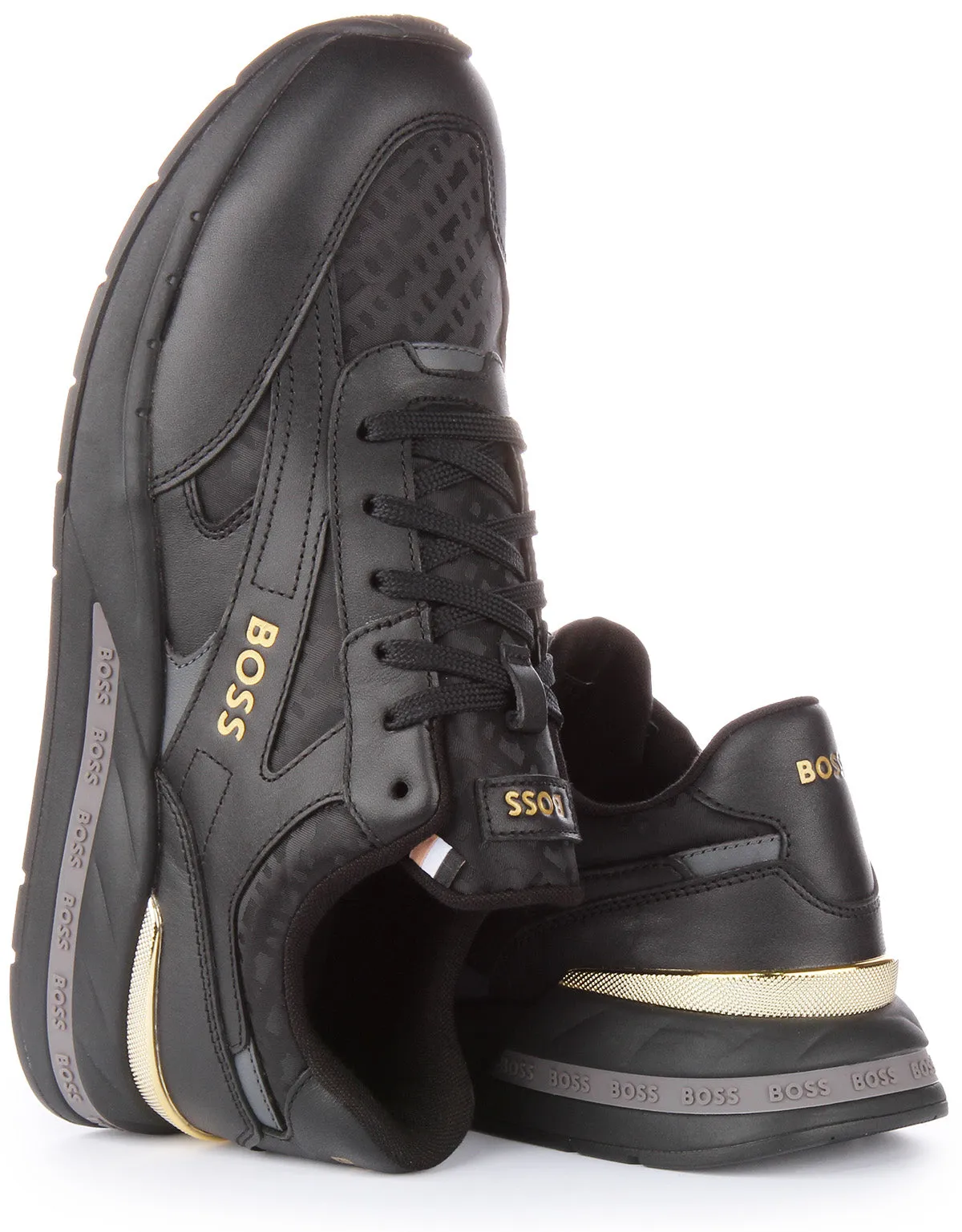 Tight Fit Boss Kurt Runner In Black Gold For Men
