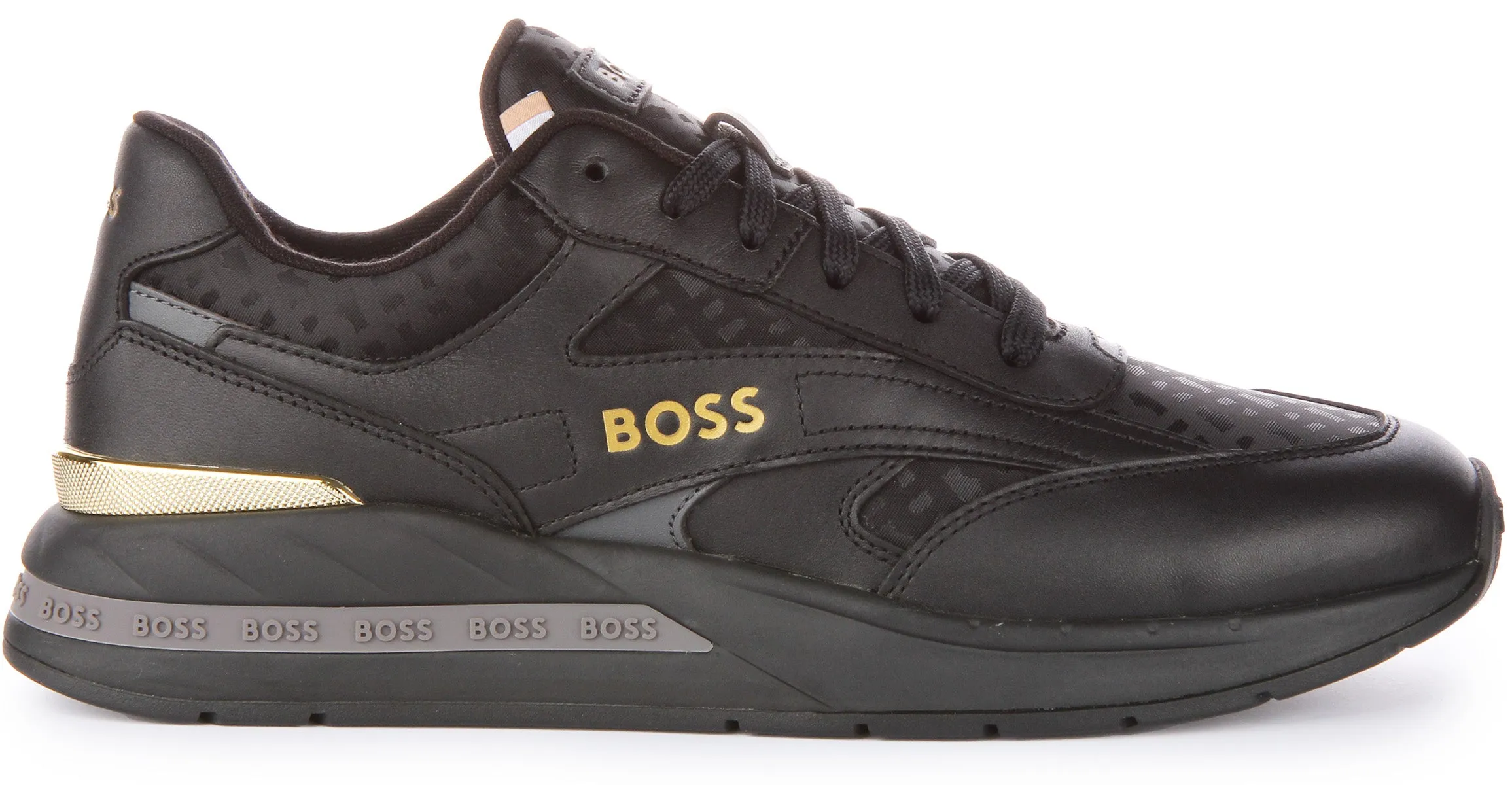 Tight Fit Boss Kurt Runner In Black Gold For Men