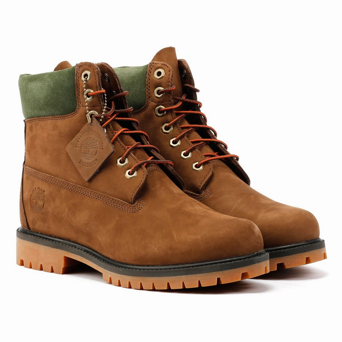 Timberland Premium 6 Inch Nubuck Men's Choc / Green Boots Daytime Wear Everyday Protection