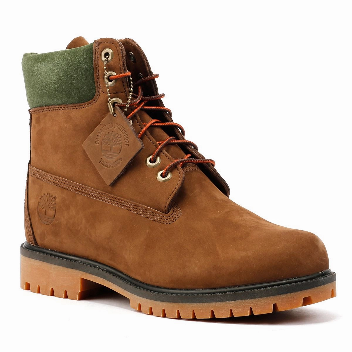 Timberland Premium 6 Inch Nubuck Men's Choc / Green Boots Padded Tongue