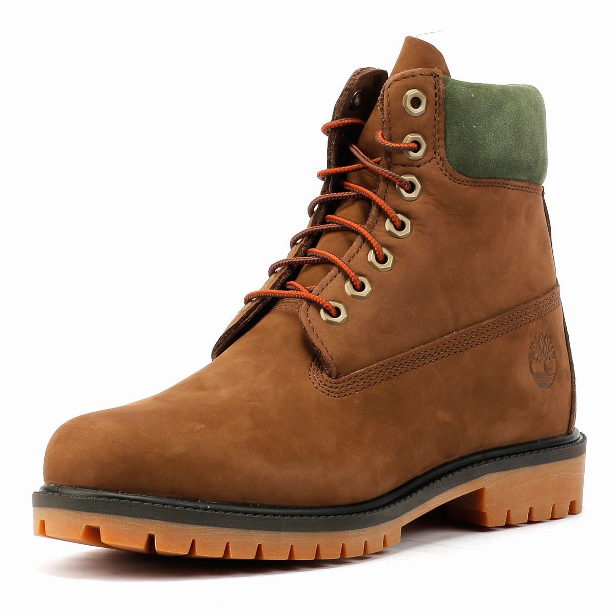 Timberland Premium 6 Inch Nubuck Men's Choc / Green Boots Padded Tongue