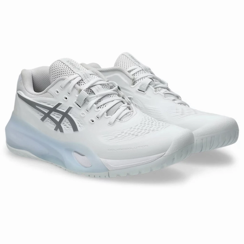 Toe Traction Asics Gel Resolution Womens Tennis Shoes - White/Pure Silver
