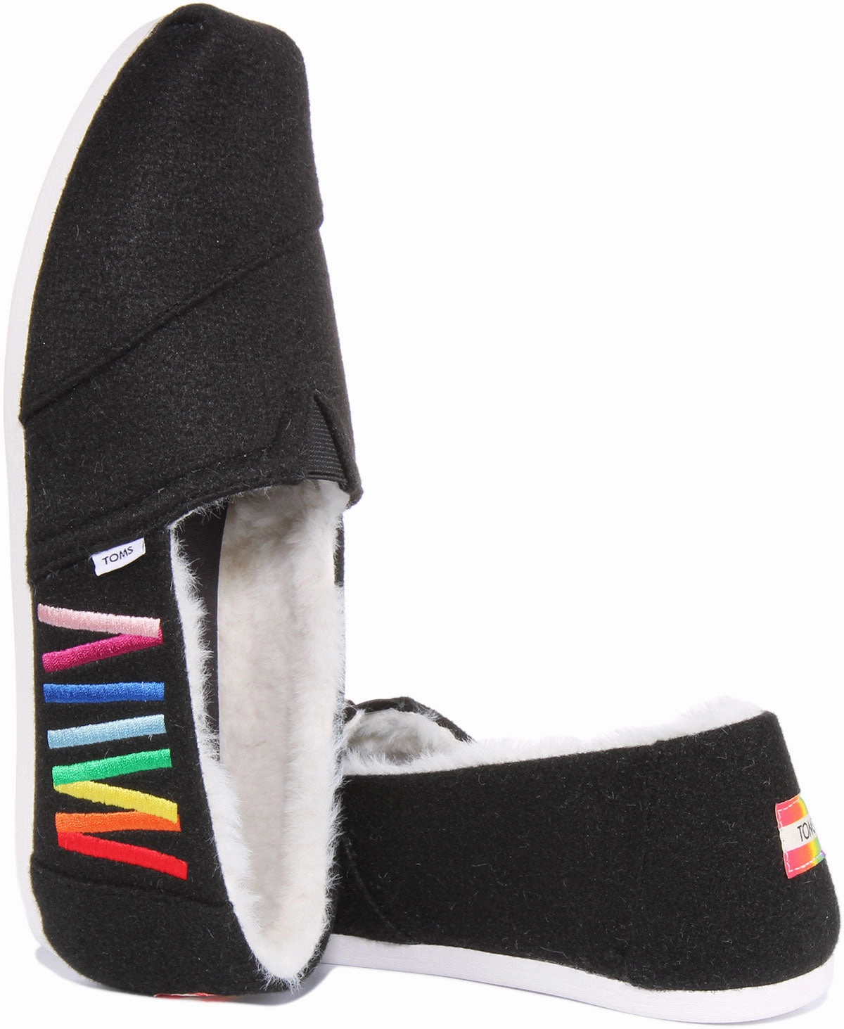 Toms Alpargata Pride In Black Fur Lined Flexible Comfort