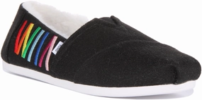 Flexible Comfort Comfy Walk Toms Alpargata Pride In Black Fur Lined