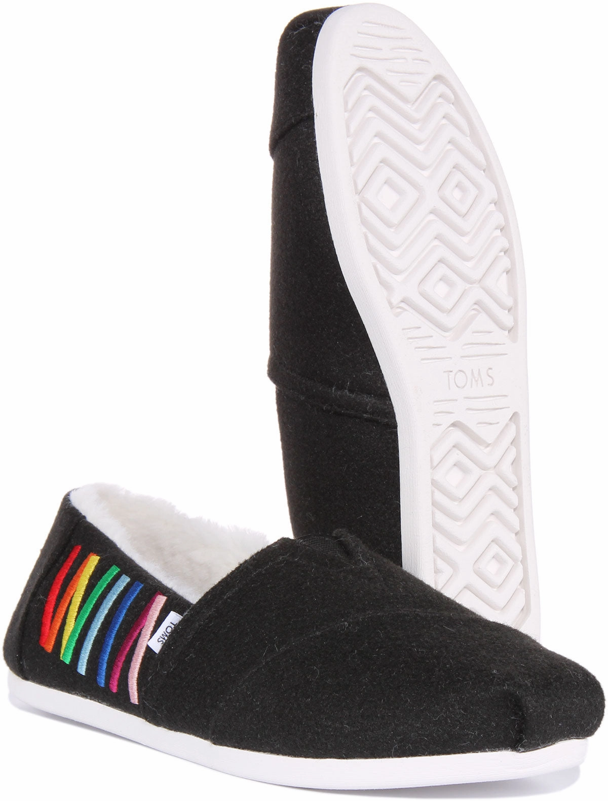 Toms Alpargata Pride In Black Fur Lined Flexible Comfort
