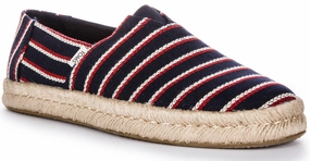Soft Sole Flexible Comfort Shoes. Toms Alpargata Woven In Navy Red For Men