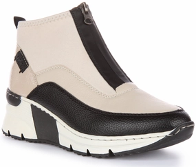 Focused Steps Rieker N6352-60 In Beige Zip Up Boots For Women