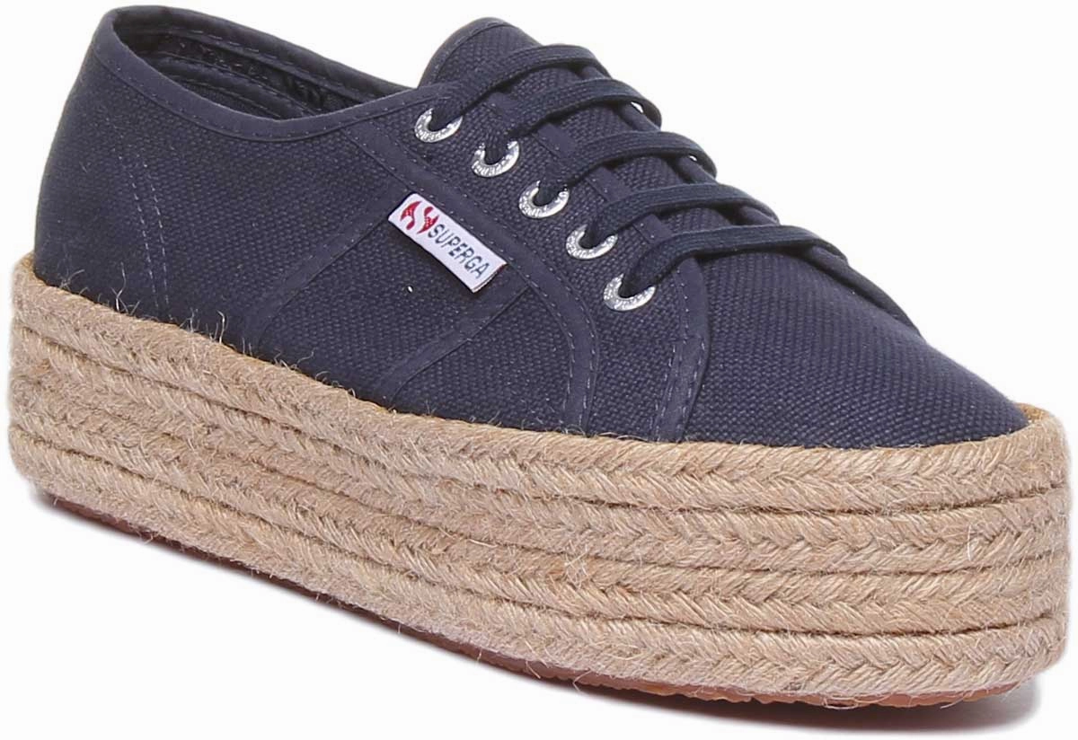 Neon Bright Superga 2790 Cotropew Espradrille Flatform In Navy