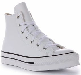 Converse All Star Lift A02486C In White Leather For Junior Follow Hike Gym Use