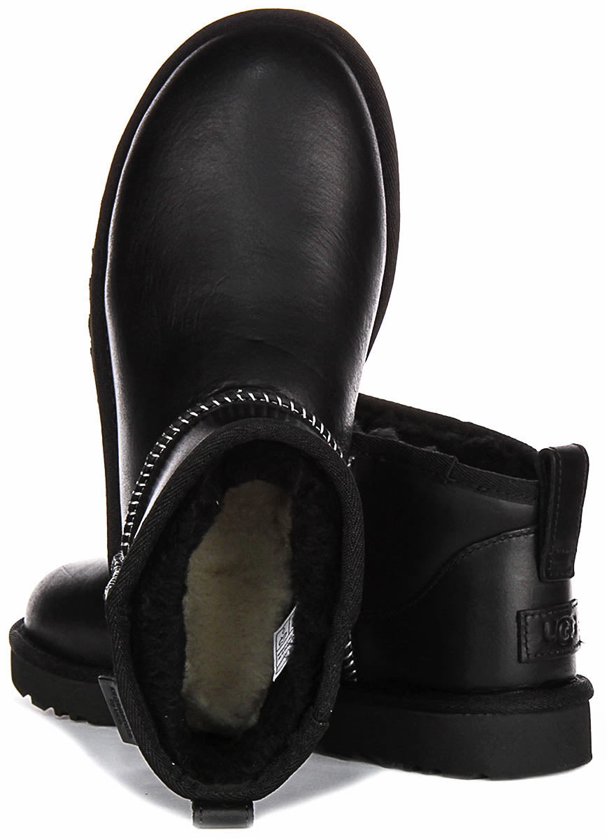 Ugg Australia Ultra Mini Leather In Black For Women Trail Control Boots