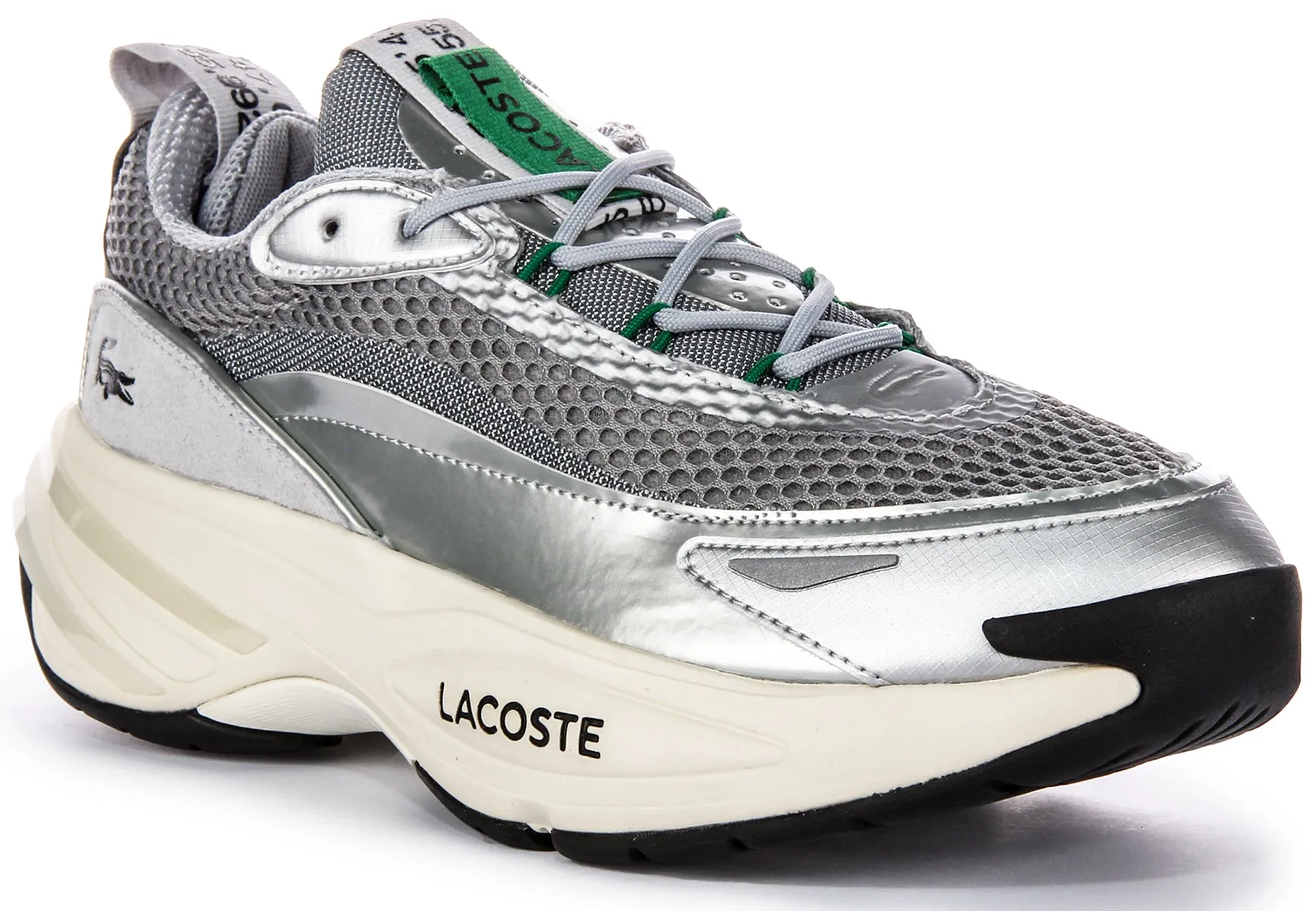 Lacoste Audyssor 124 Trainers In Silver For Men Slip Control Tight Closure