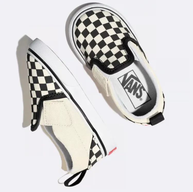 VANS Toddlers Slip On V Checkerboard Black/White (LF) Trail grip