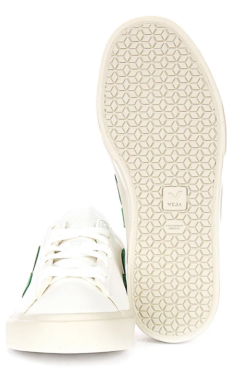 Veja Campo Leather In White Green For Women Mid Support